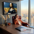 Quadro Decorativo Grande Mona Lisa em Mosaico para Sala Azul | quadros decorativos | retrato de mulher em mosaico de azulejos azuis e dourados, estilo Mona Lisa | em ambiente 2 | Porao dos Quadros
