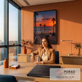 Quadro Decorativo Grande Carro Clássico na Orla para Sala | quadros decorativos | pôr do sol laranja entre palmeiras com carro clássico em rua litorânea | em ambiente 2 | Porao dos Quadros