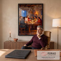 Quadro Decorativo Grande Última Ceia Luz de Velas para Sala | quadros decorativos | Jesus e apóstolos à mesa durante a Última Ceia, sala de pedra iluminada por velas | em ambiente 2 | Porao dos Quadros