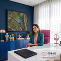 Pássaro papa-moscas azul-turquesa pousado em galho seco com fundo verde desfocado, quadro decorativo