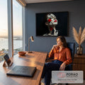 Quadro Decorativo Grande Rosto Fragmentado para Sala Preto | quadros decorativos | mulher de perfil com rosto fragmentado em textura de porcelana bege e vermelho | em ambiente 2 | Porao dos Quadros