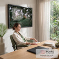 Quadro Decorativo Grande Folha de Palmeira Verde para Sala | quadros decorativos | folha de palmeira verde em close com fundo desfocado em bokeh branco | em ambiente 2 | Porao dos Quadros