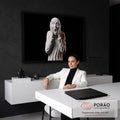 Quadro Decorativo Grande Escultura de Mármore para Sala | quadros decorativos | escultura de mármore branco com mãos no rosto gritando sobre fundo preto | em ambiente 2 | Porao dos Quadros