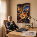 Quadro Decorativo Grande Última Ceia Jesus Cristo para Sala | quadros decorativos | Jesus e apóstolos reunidos à mesa na Última Ceia, iluminados por velas à noite | em ambiente 2 | Porao dos Quadros