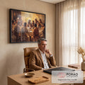 Quadro Decorativo Grande Última Ceia Mesa para Sala Marrom | quadros decorativos | pintura da Última Ceia com Jesus e os apóstolos reunidos à mesa | em ambiente 2 | Porao dos Quadros