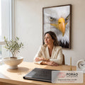 Quadro Decorativo Grande Águia Americana para Sala Branco | quadros decorativos | retrato em close de águia de cabeça branca com olhar intenso e bico alaranjado | em ambiente 2 | Porao dos Quadros