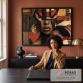 Quadro Decorativo Mãe e Filho com Pintura Facial Africana | quadros decorativos | mulher com rosto pintado em preto e vermelho segurando bebê adormecido no ombro | em Quadros para Quarto | Porao dos Quadros