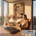 Quadro Decorativo Grande Olho de Leão para Sala Dourado | quadros decorativos | close extremo do rosto de um leão com olho âmbar e bigodes brancos | em ambiente 2 | Porao dos Quadros