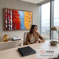 Quadro Decorativo Bétulas em Vermelho e Dourado Textura | quadros decorativos | bosque de bétulas com folhagem vermelha e dourada em textura de tinta espessa | em Quadros para Escritorio | Porao dos Quadros
