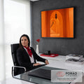 Quadro Decorativo Grande Corredor de Arcos Laranja para Sala | quadros decorativos | corredor de arcos de terracota com lanternas marroquinas penduradas em perspectiva | em ambiente 2 | Porao dos Quadros