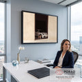 Porsche 911 branco em portal de estuque bege com filhote de leão à frente, fotografia minimalista, quadro decorativo
