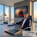Porsche prata-azulado na praia ao pôr do sol com lanternas refletidas na areia molhada, quadro decorativo