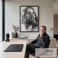 Quadro Decorativo Jesus Cristo em Desenho Realista a Lápis | quadros decorativos | retrato a lápis de Jesus Cristo com manto e capuz olhando para cima | em Quadros para Quarto | Porao dos Quadros