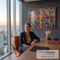 Quadro Decorativo Grande Pôr do Sol Mar para Sala Laranja | quadros decorativos | pôr do sol fragmentado em mosaico com barco de pesca e montanhas ao fundo | em ambiente 2 | Porao dos Quadros