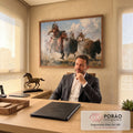 Quadro Decorativo Caçadores Indígenas Perseguindo Bisões | quadros decorativos | guerreiros indígenas a cavalo perseguindo bisões em pradaria com poeira e céu nublado | em Quadros para Escritorio | Porao dos Quadros