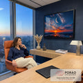 Quadro Decorativo Grande Lua Crescente para Sala Azul | quadros decorativos | lua crescente e Via Láctea sobre mar e montanhas ao pôr do sol | em ambiente 2 | Porao dos Quadros