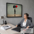 Quadro Decorativo Grande Boneca Gótica para Sala Preto | quadros decorativos | boneca gótica de cabelo preto segurando balão de coração vermelho texturizado | em ambiente 2 | Porao dos Quadros