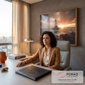 Quadro Decorativo Grande Farol Mar para Sala Laranja | quadros decorativos | farol branco em rochas no mar com céu alaranjado ao pôr do sol | em ambiente 2 | Porao dos Quadros