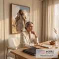 Quadro Decorativo Bom Pastor com Cordeiro no Campo de Trigo | quadros decorativos | homem carregando cordeiro branco nos ombros em campo de trigo dourado | em Quadros para Quarto | Porao dos Quadros