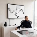 Quadro Decorativo Grande Fumaça Abstrata para Sala Preto | quadros decorativos | formas de fumaça abstrata preta ondulada sobre fundo branco | em ambiente 2 | Porao dos Quadros