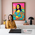 Quadro Decorativo Grande Tela de Pinturas para Sala Rosa | quadros decorativos | Mona Lisa em estilo pop art com cores rosa, amarelo, laranja e turquesa | em ambiente 2 | Porao dos Quadros