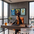 Quadro Decorativo Kit 3 Telas Van Gogh e Mona Lisa para Sala | quadros decorativos | trio de obras clássicas com Noite Estrelada, Mona Lisa e autorretrato de Van Gogh | em ambiente 2 | Porao dos Quadros