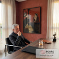 Quadro Decorativo Casal Conversando no Bar em Vermelho | quadros decorativos | homem idoso fumando e mulher pensativa num balcão de bar vermelho | em Quadros para Escritorio | Porao dos Quadros