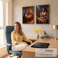 Quadro Decorativo Kit 2 Telas Última Ceia de Jesus para Sala | quadros decorativos | duas cenas da Última Ceia com Jesus partindo o pão e erguendo o cálice | em ambiente 2 | Porao dos Quadros