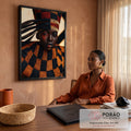 Quadro Decorativo Retrato Africano com Tocado Tribal | quadros decorativos | retrato de mulher com tocado tribal tecido em vermelho preto e dourado e maquiagem gráfica | em Quadros para Escritorio | Porao dos Quadros