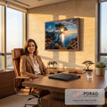 Quadro Decorativo Grande Árvore Solitária Penhasco para Sala | quadros decorativos | árvore solitária em penhasco com sol se pondo sobre o mar ao fundo | em ambiente 2 | Porao dos Quadros