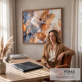 Quadro Decorativo Grande Folhas Outonais para Sala Laranja | quadros decorativos | ramos de folhas em aquarela laranja e cinza com efeito transparente | em ambiente 2 | Porao dos Quadros