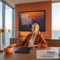 Quadro Decorativo Grande Gaivotas Voando para Sala Laranja | quadros decorativos | gaivotas voando sobre o mar durante pôr do sol laranja e vermelho | em ambiente 2 | Porao dos Quadros