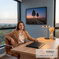 Quadro Decorativo Grande Lua Cheia para Sala Laranja | quadros decorativos | lua cheia dourada entre duas árvores sobre campo de grama ao entardecer | em ambiente 2 | Porao dos Quadros