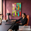 Quadro Decorativo Grande Grito de Munch Sala para Sala Rosa | quadros decorativos | figura gritando em quatro paletas pop art vibrantes inspirada em O Grito | em ambiente 2 | Porao dos Quadros