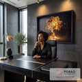 Quadro Decorativo Grande Árvore Dourada Formatos para Sala | quadros decorativos | árvore dourada luminosa com tronco em espiral sobre fundo preto estrelado | em ambiente 2 | Porao dos Quadros