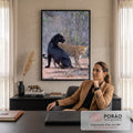Pantera negra sentada e leopardo malhado caminhando na savana africana, fotografia, quadro decorativo