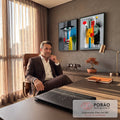 Quadro Decorativo Grande Rostos Cubistas para Sala Preto | quadros decorativos | dois rostos abstratos cubistas com cores vivas e formas geométricas | em ambiente 2 | Porao dos Quadros