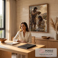 Quadro Decorativo Grande Batismo de Jesus para Sala Marrom | quadros decorativos | homem derramando água sobre outro ajoelhado em oração durante cena de batismo à beira de rio | em ambiente 2 | Porao dos Quadros
