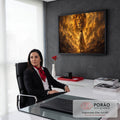 Jesus de manto claro olha para o rosto do Leão de Judá entre nuvens douradas, quadro decorativo