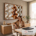 Quadro Decorativo Grande Ondas Abstratas para Sala Bege | quadros decorativos para sala | ondas abstratas verticais em bege e marrom com textura amadeirada | em Quadros para Sala | Porao dos Quadros