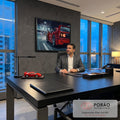Quadro Decorativo Grande Carro Esportivo para Sala Vermelho | quadros decorativos | carro esportivo vermelho em cena noturna urbana com faróis acesos | em ambiente 2 | Porao dos Quadros