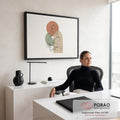 Quadro Decorativo Grande Mona Lisa em Line para Sala Bege | quadros decorativos | retrato feminino em line art inspirado na Mona Lisa sobre formas geométricas abstratas | em ambiente 2 | Porao dos Quadros