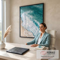 Quadro Decorativo Onda Quebrando na Praia Vista de Cima | quadros decorativos | vista aérea de onda azul-turquesa quebrando em espuma branca sobre areia clara | em Quadros para Quarto | Porao dos Quadros