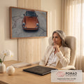 Quadro Decorativo Grande Carro Laranja Metálico para Sala | quadros decorativos | carro esportivo laranja metálico fotografado de frente sobre piso de concreto | em ambiente 2 | Porao dos Quadros