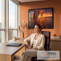 Quadro Decorativo Grande Capim dos Pampas Laranja para Sala | quadros decorativos | capim dos pampas dourado silhuetado contra pôr do sol laranja sobre a água | em ambiente 2 | Porao dos Quadros
