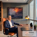 Quadro Decorativo Grande Pôr do Sol Mar para Sala | quadros decorativos | onda quebrando em espuma branca contra pôr do sol alaranjado no oceano | em ambiente 2 | Porao dos Quadros