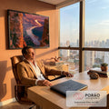 Quadro Decorativo Cânion e Rio Dourado ao Pôr do Sol | quadros decorativos | cânion de rocha vermelha com rio dourado serpenteante ao pôr do sol | em Quadros para Escritorio | Porao dos Quadros