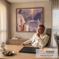 Quadro Decorativo Jesus Apontando para o Templo de Jerusalém | quadros decorativos | Jesus e discípulo observam Jerusalém sob luz dourada vindo do céu roxo | em Quadros para Escritorio | Porao dos Quadros