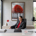 Quadro Decorativo Árvore Vermelha na Neblina da Floresta | quadros decorativos | árvore isolada com folhagem vermelha vibrante em meio a floresta nevoada e enevoada | em Quadros para Escritorio | Porao dos Quadros
