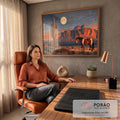 Quadro Decorativo Cavalo no Deserto com Cacto e Lua Cheia | quadros decorativos | cavalo pampa caminhando em deserto com cacto saguaro e lua cheia ao entardecer | em Quadros para Escritorio | Porao dos Quadros